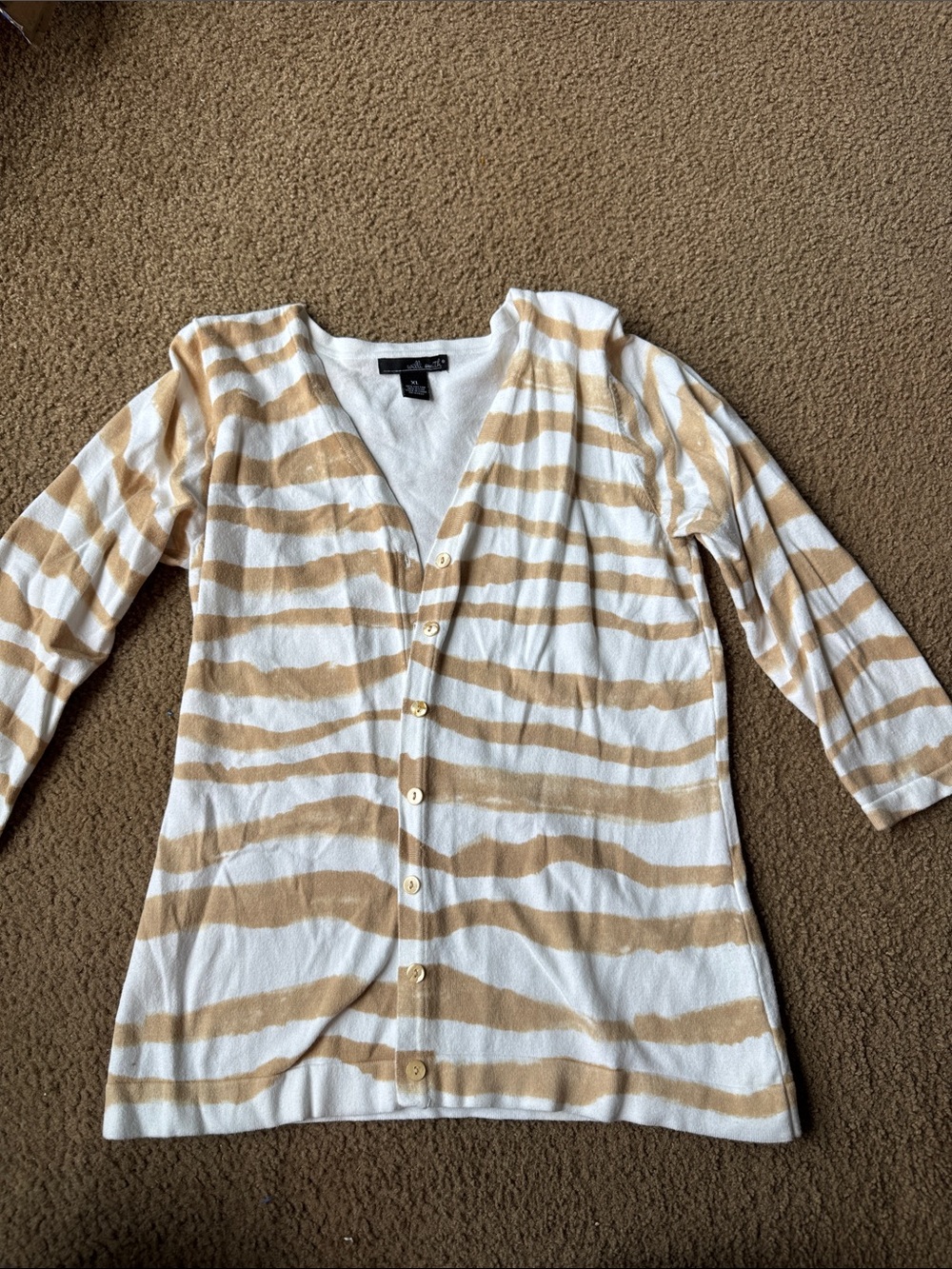 Willi Smith White and Beige Striped Button-Front Top